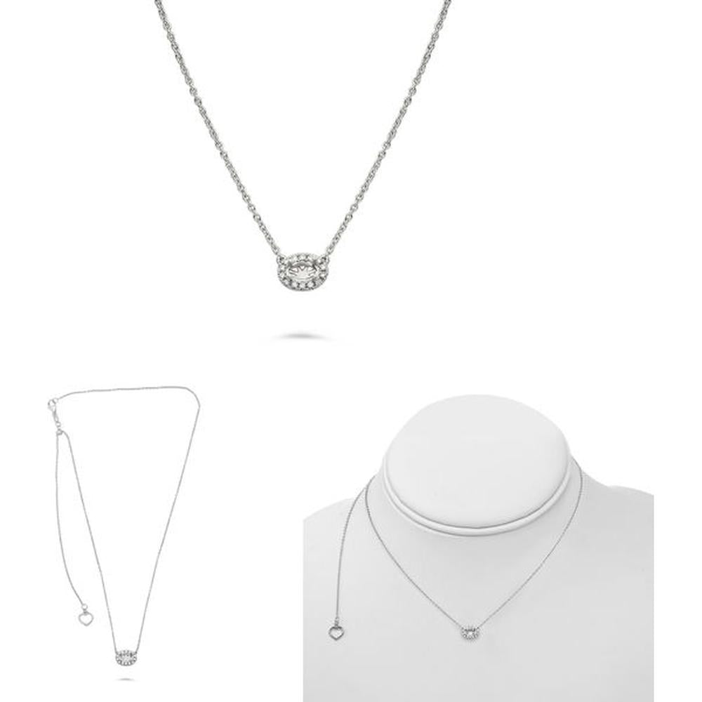 Roman & Jules - 14K White Gold Pave Diamond Halo Semi-Mount Necklace - Customizable Center Stone, Micropavé Setting