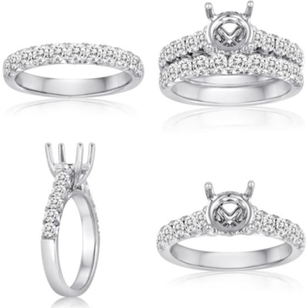 Roman & Jules - 14K White Gold Pave Shank Engagement Ring with Round Diamonds - 0.77 Carat Total Diamond Weight
