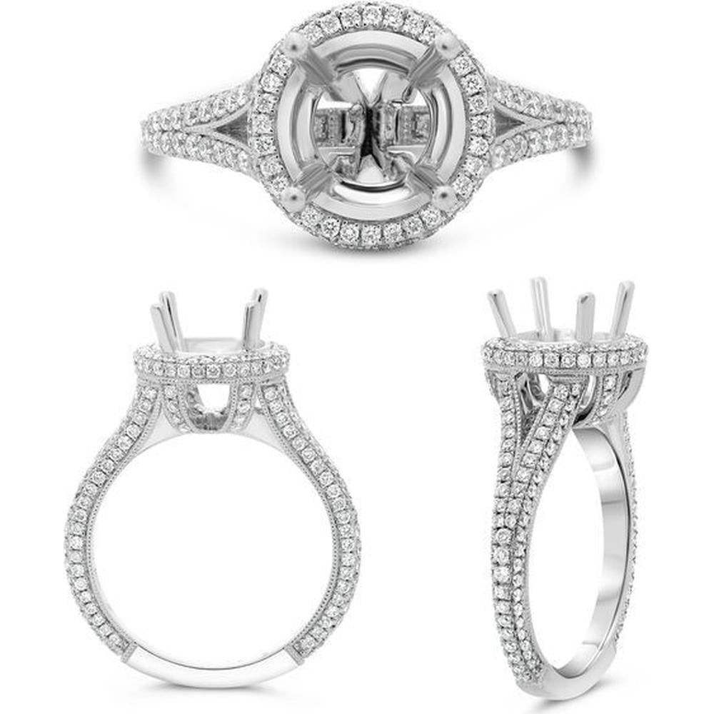 Roman & Jules - 14K White Gold Pave Split Shank Engagement Ring Setting with Round Diamonds - 0.83 Carat Total Diamond Weight
