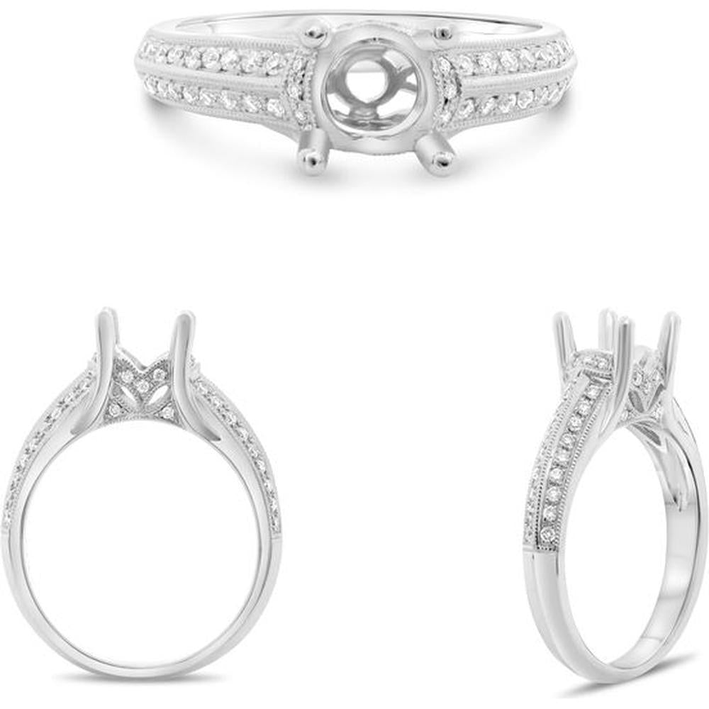 Roman & Jules - 14K White Gold Pave Split Shank Engagement Setting with 0.28 Carat Round Diamonds