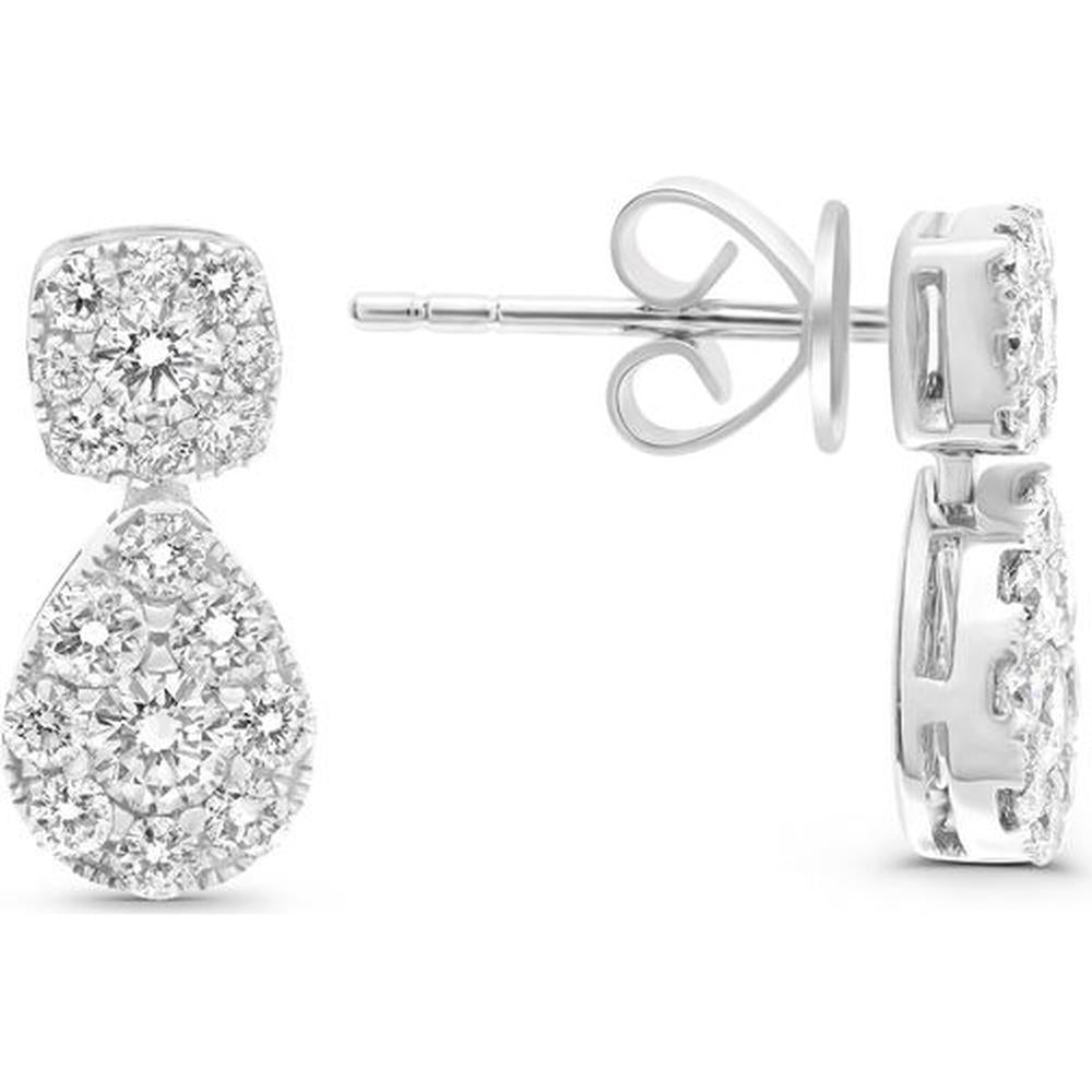 Roman & Jules - 14K White Gold Pear Drop Cluster Earrings with 0.85 Carat Total Round Diamond Weight