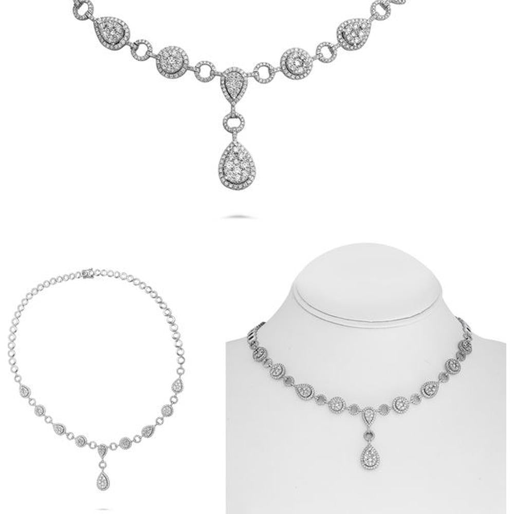 Roman & Jules - 14K White Gold Pear-Drop Pavé Necklace with 5.10 Carat Total Round Diamond Weight