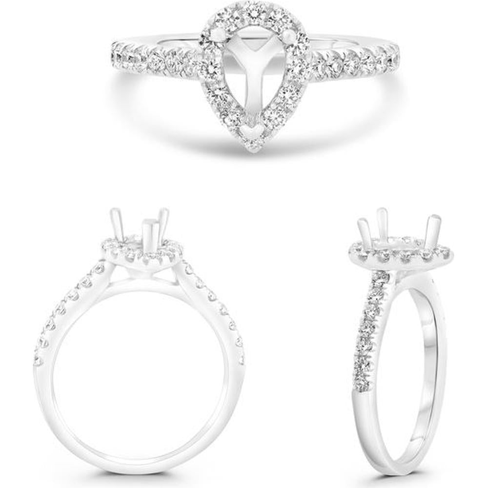 Roman & Jules - 14K White Gold Pear Halo Ring with 0.51 Carat Round Diamonds