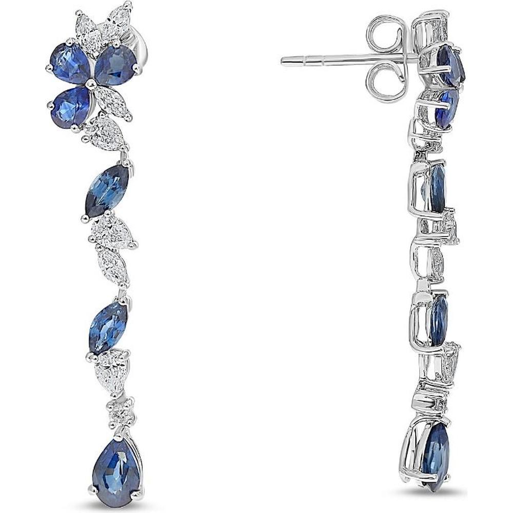 Roman & Jules - 14K White Gold Pear Shape Sapphire Earrings with Round Diamond Accents - 0.85 Carat Total Gem Weight