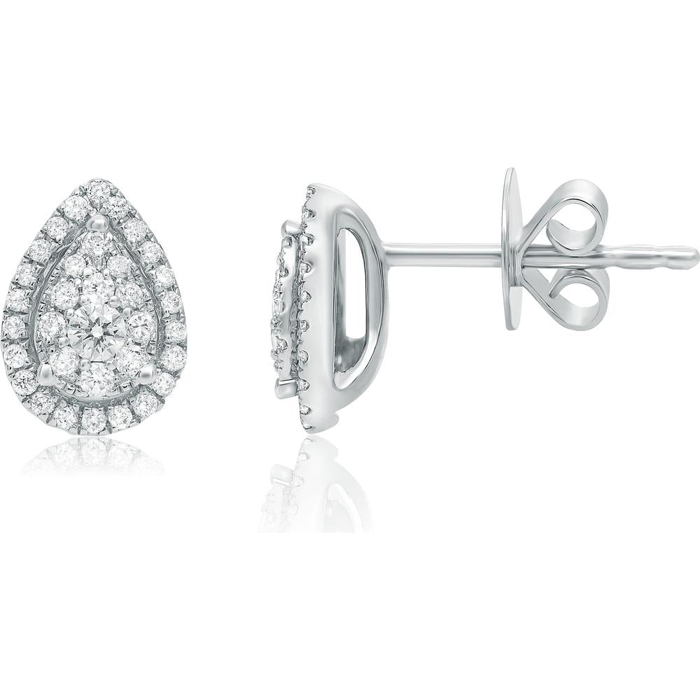Roman & Jules - 14K White Gold Pear-Shaped Diamond Cluster Stud Earrings - 0.28 Carat Total Diamond Weight