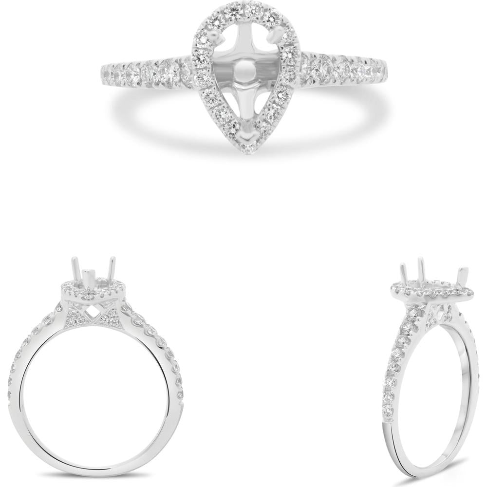 Roman & Jules - 14K White Gold Pear-Shaped Diamond Halo Engagement Ring Setting with 0.54 Carat Round Diamonds - 14K White Gold
