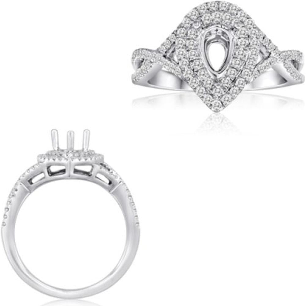 Roman & Jules - 14K White Gold Pear-Shaped Double Halo Ring with 0.44 Carat Round Diamonds