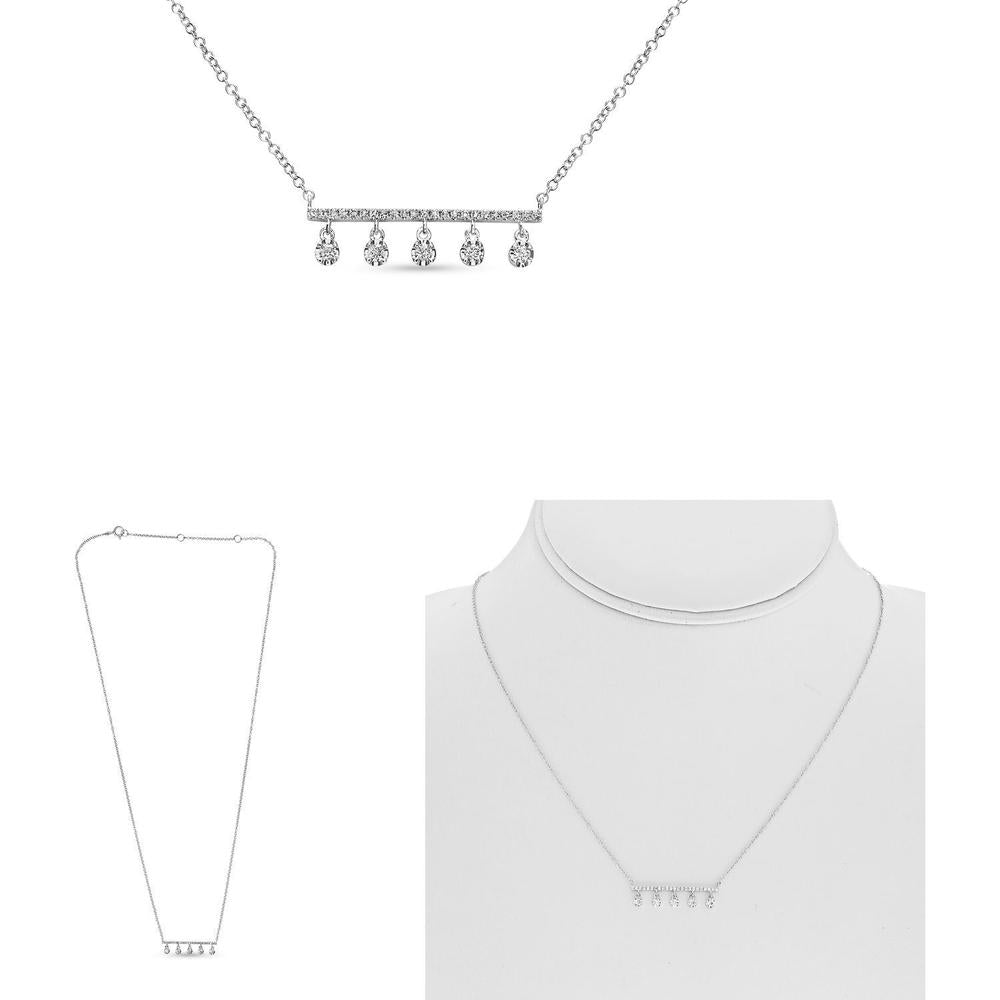 Roman & Jules - 14K White Gold Pendant Necklace with 5 Round Diamonds - 0.18 Carat Total Diamond Weight