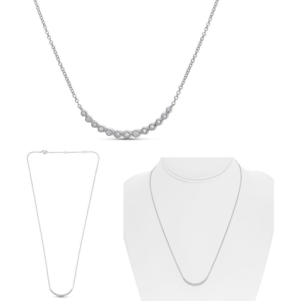 Roman & Jules - 14K White Gold Pendant Necklace with Bezel Set Round Diamonds - 0.17 Carat Total Diamond Weight