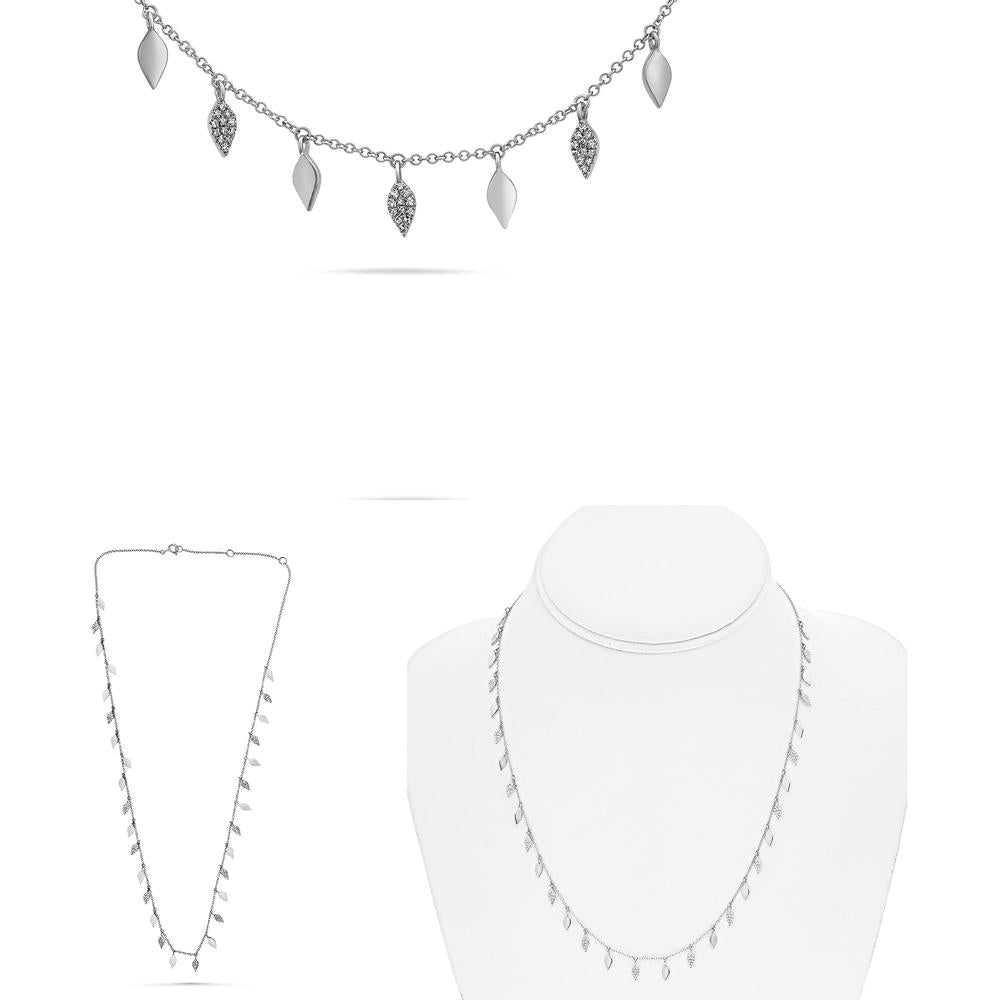 Roman & Jules - 14K White Gold Pendant Necklace with Micropavé Set Round Diamonds - 0.43 Carat Total Diamond Weight