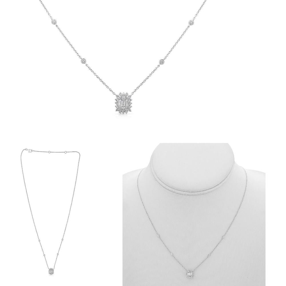 Roman & Jules - 14K White Gold Pendant Necklace with Round and Baguette Diamonds - 0.45 Carat Total Diamond Weight