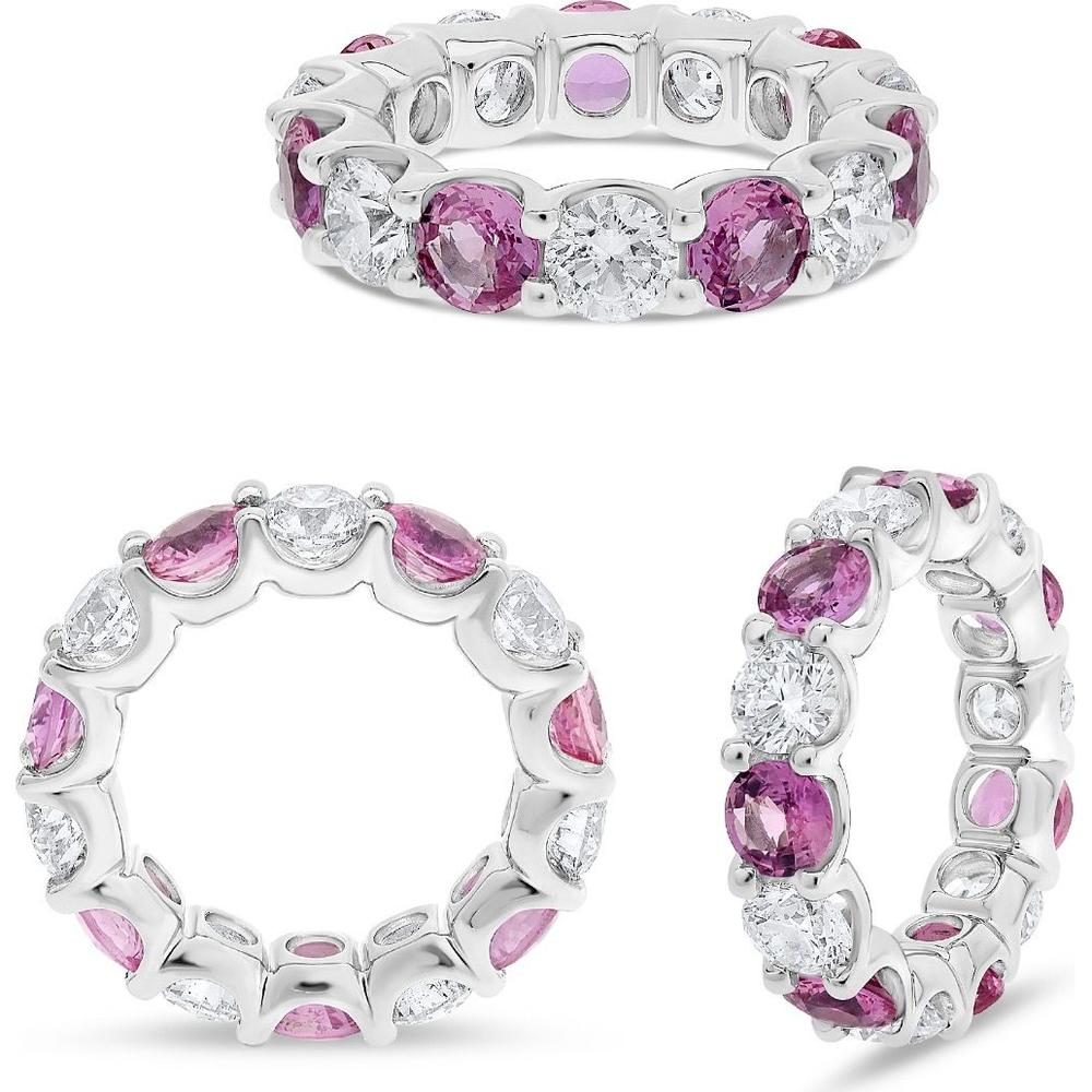 Roman & Jules - 14K White Gold Pink Sapphire and Diamond Eternity Ring - 3.40 Carat Total Diamond Weight, 4.35 Carat Total Pink Sapphire Weight