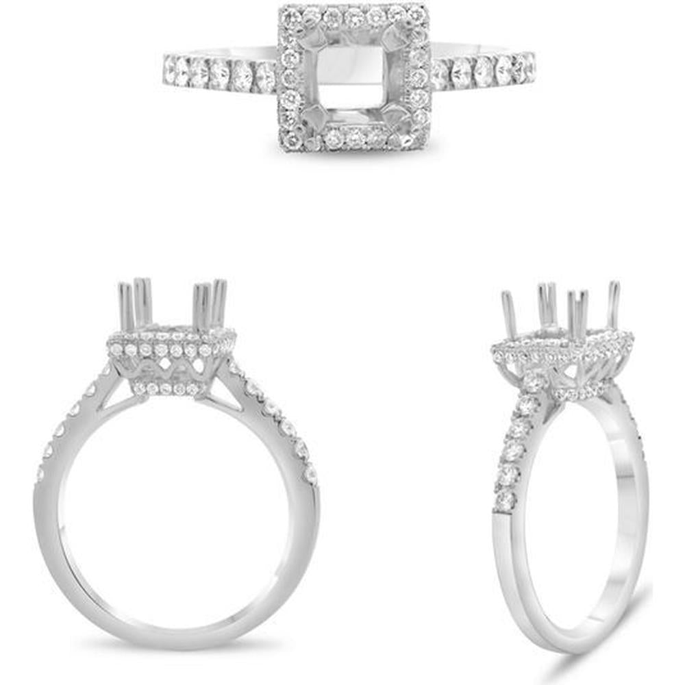 Roman & Jules - 14K White Gold Princess Cut Diamond Engagement Ring with Halo - 0.56 Carat Total Diamond Weight