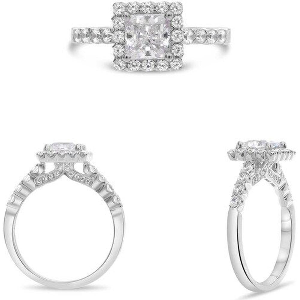 Roman & Jules - 14K White Gold Princess Cut Diamond Halo Engagement Ring - 0.61 Carat Total Diamond Weight