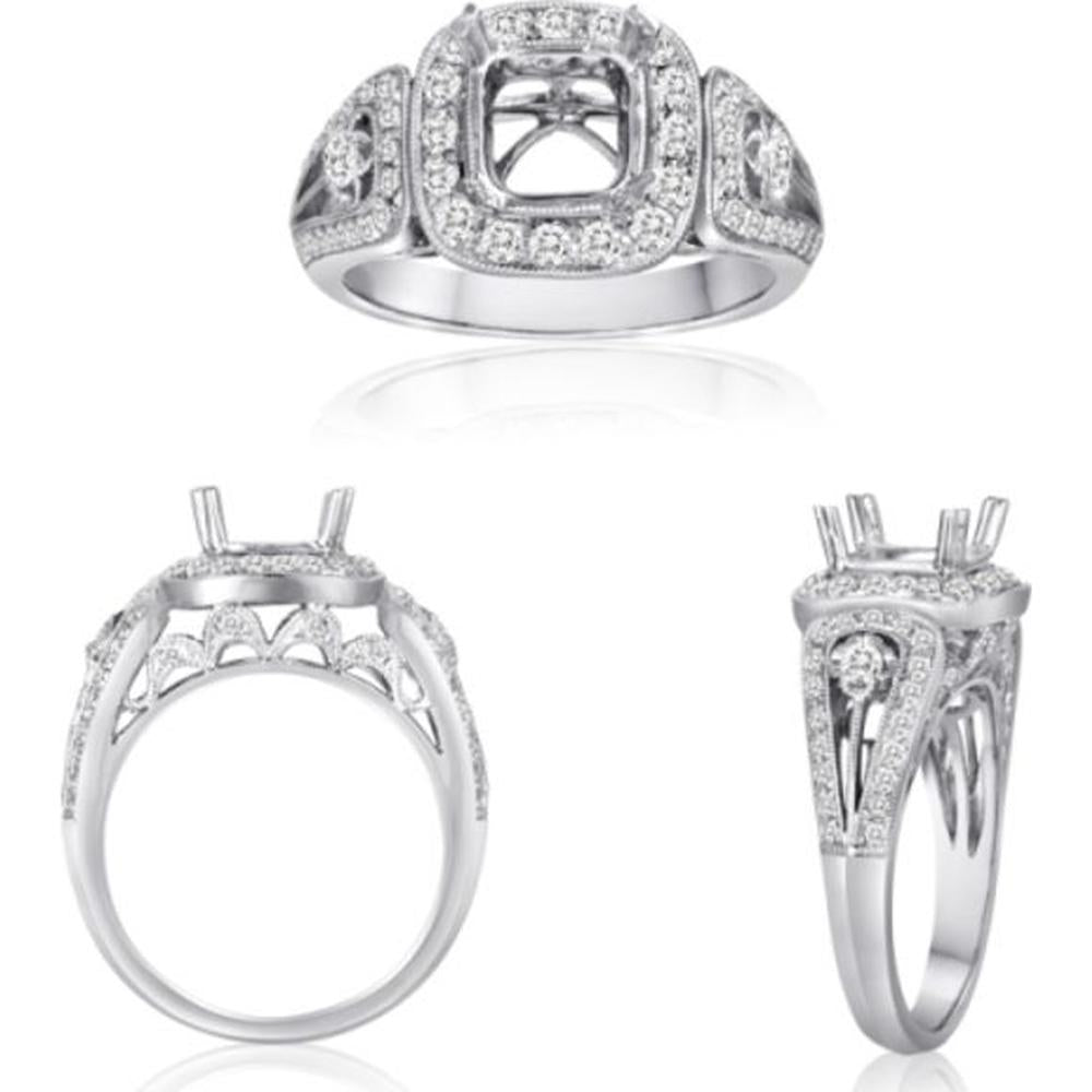 Roman & Jules - 14K White Gold Princess Cut Diamond Ring with Diamond Halo and Split Shank Design - 0.67 Carat Total Diamond Weight