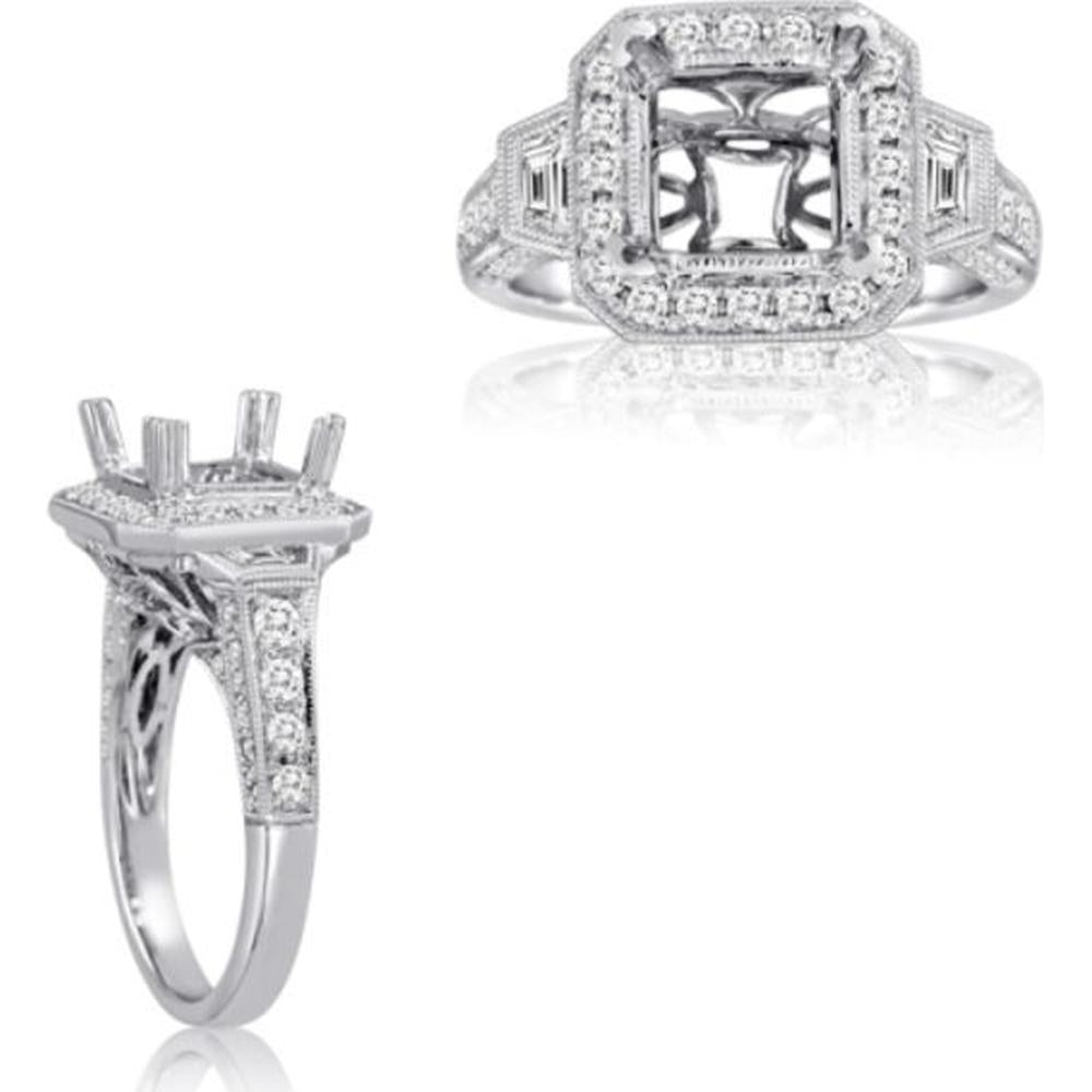 Roman & Jules - 14K White Gold Princess Cut Diamond Ring with Halo and Milgrain Detail - 0.90 Carat Total Diamond Weight