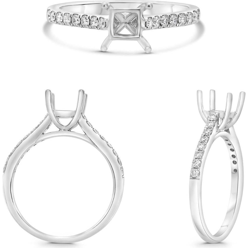 Roman & Jules - 14K White Gold Princess Cut Diamond Ring with Round Diamond Accent - 0.27 Carat Total Diamond Weight