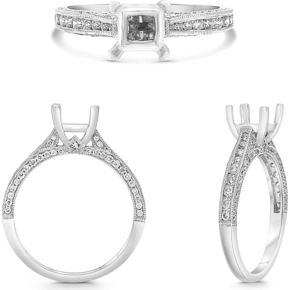 Roman & Jules - 14K White Gold Princess Cut Diamond Ring with Round Diamond Accent - 0.45 Carat Total Diamond Weight