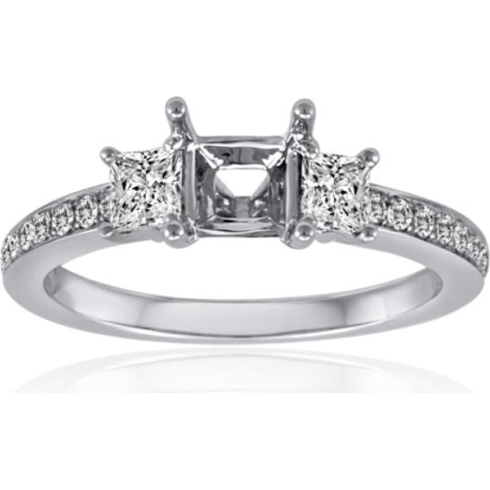 Roman & Jules - 14K White Gold Princess Cut Diamond Ring with Round Diamonds - 0.42 Carat Total Diamond Weight