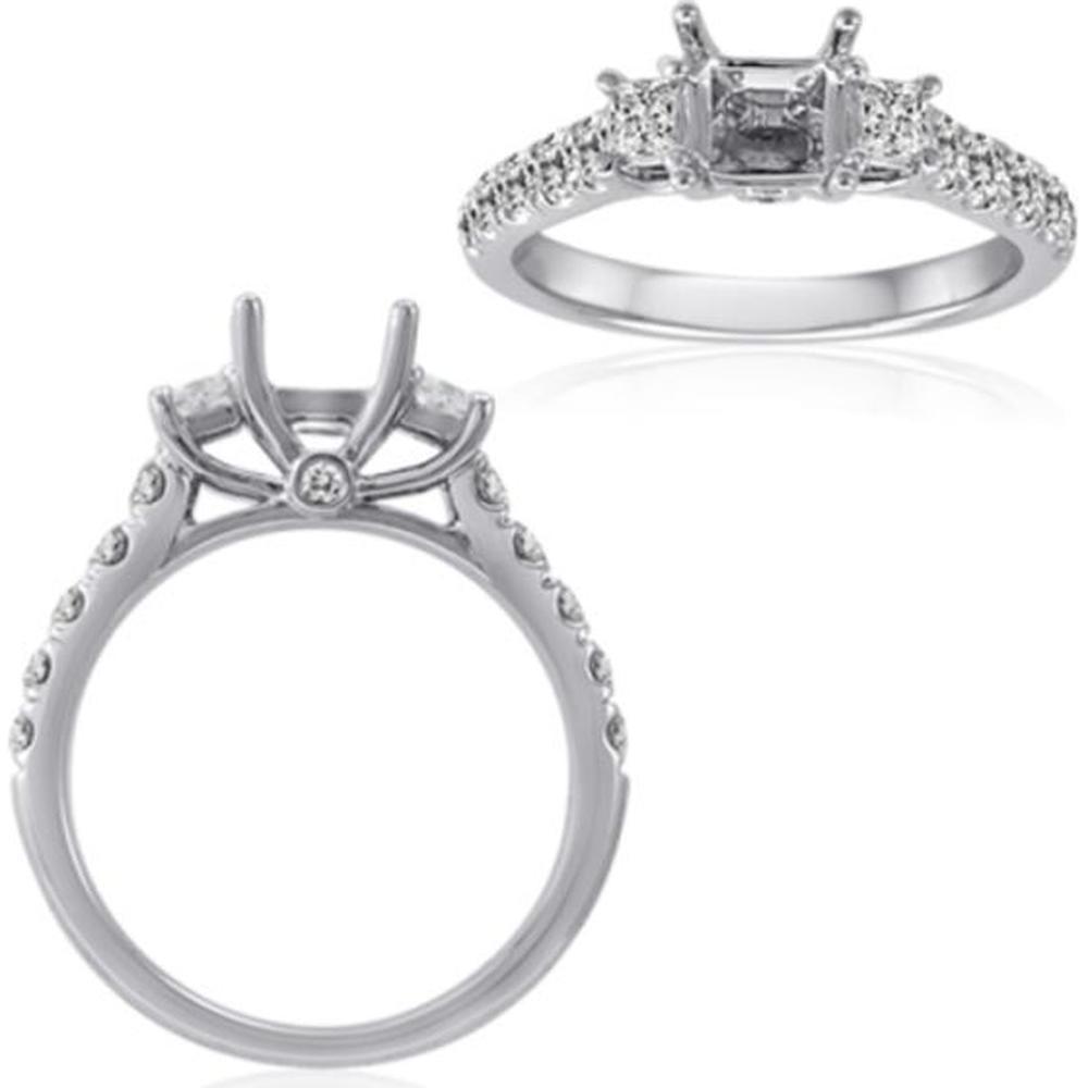 Roman & Jules - 14K White Gold Princess Cut Diamond Ring with Round Diamonds - 0.68 Carat Total Diamond Weight
