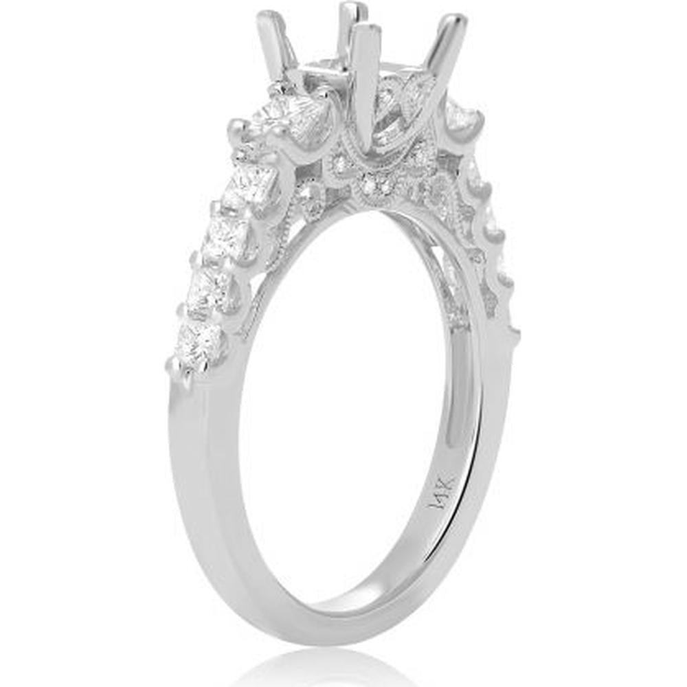 Roman & Jules - 14K White Gold Princess Cut Diamond Ring with Round Diamonds - 0.70 Carat Total Diamond Weight