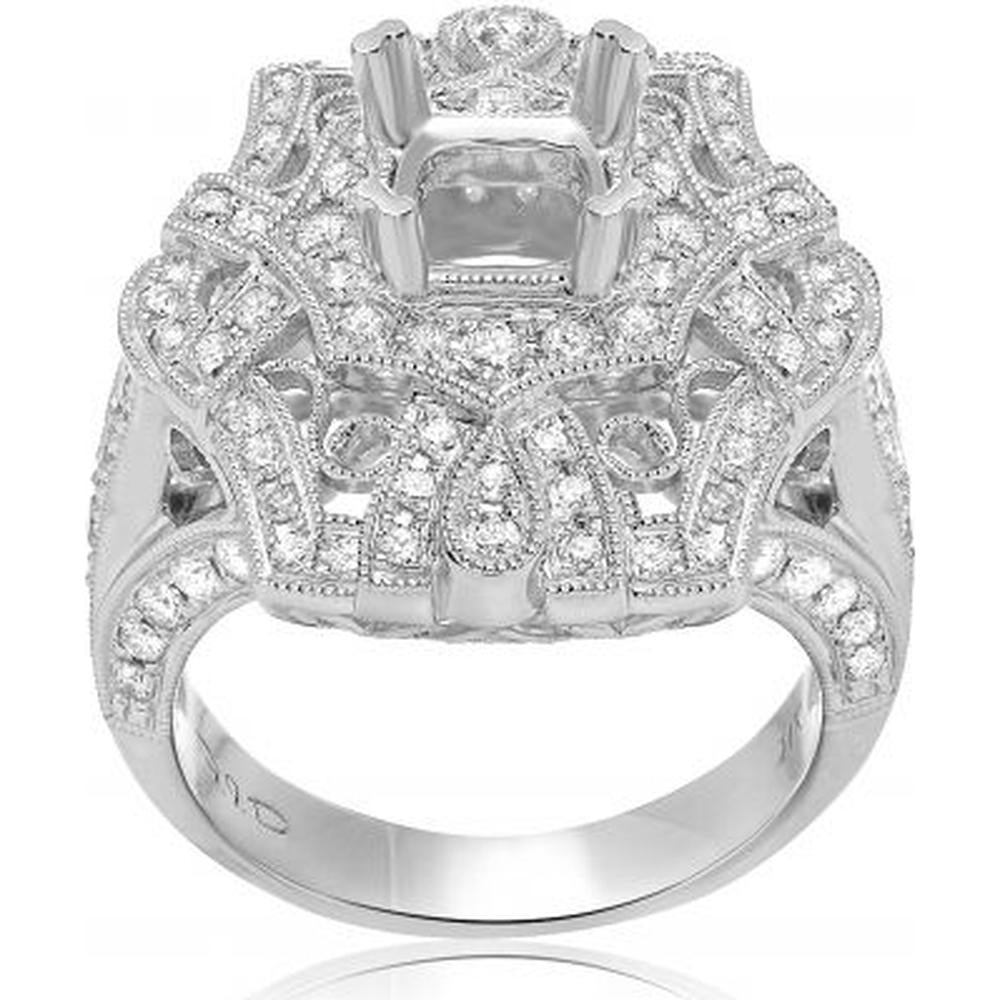 Roman & Jules - 14K White Gold Princess Cut Diamond Ring with Round Diamonds - 1.28 Carat Total Diamond Weight