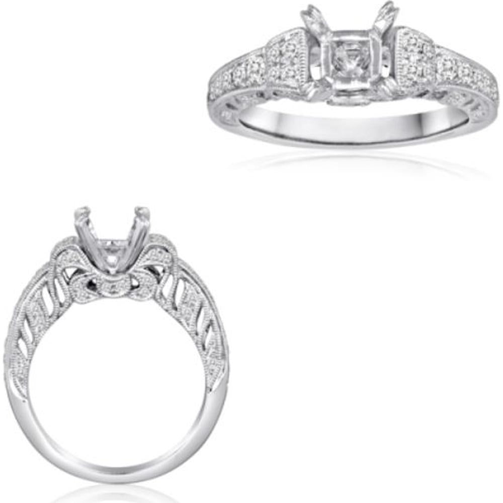 Roman & Jules - 14K White Gold Princess Cut Diamond Ring with Round Halo - 0.45 Carat Total Diamond Weight