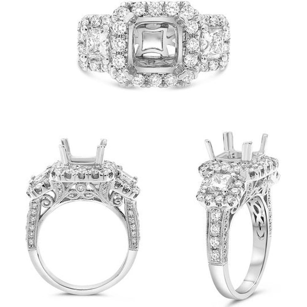 Roman & Jules - 14K White Gold Princess Cut Halo Diamond Ring - 1.54 Carat Total Diamond Weight