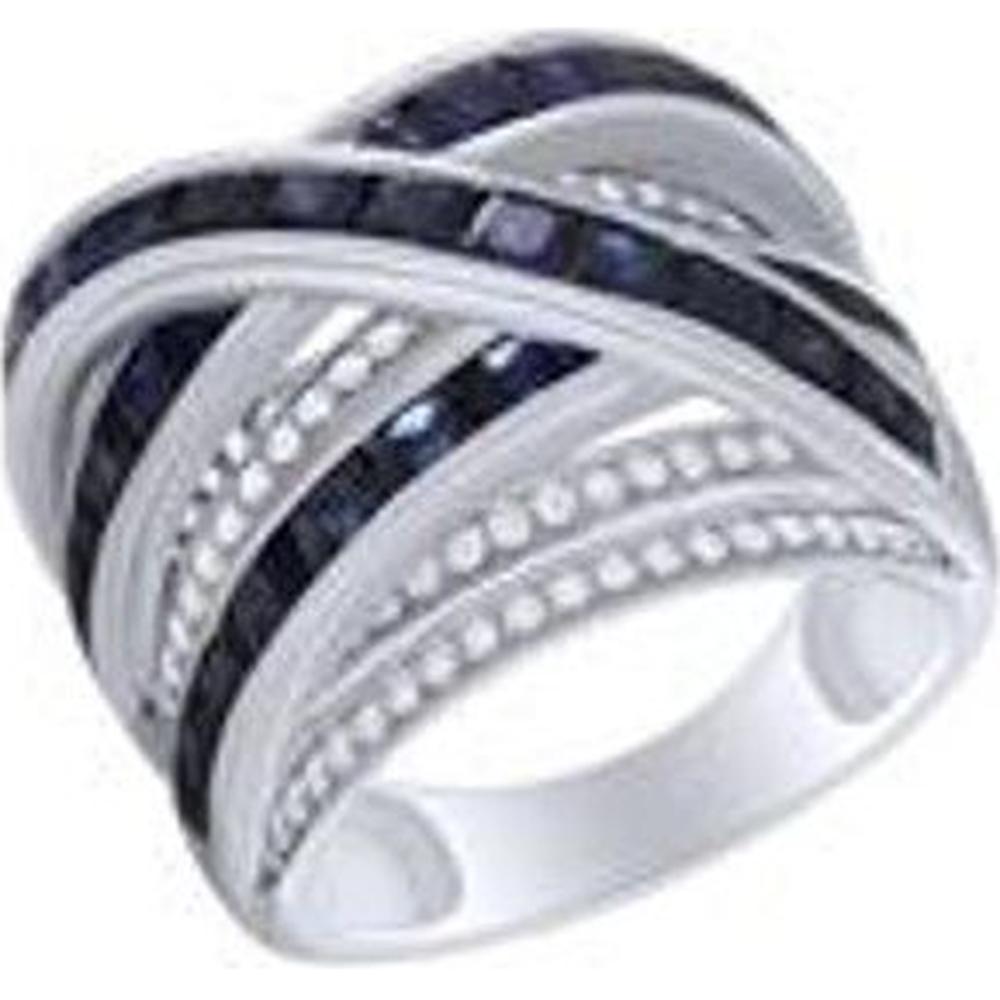 Roman & Jules - 14K White Gold Princess Cut Sapphire Ring with Round Diamond Accents - 4.31 Carat Total Sapphire Weight