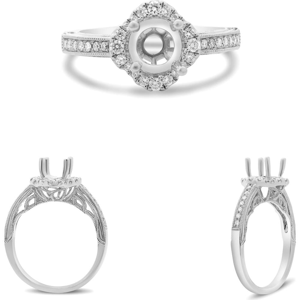 Roman & Jules - 14K White Gold Quatrefoil Halo Engagement Ring with Round Diamond - 0.27 Carat Total Diamond Weight