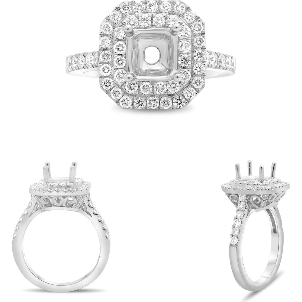 Roman & Jules - 14K White Gold Radiant Cut Diamond Ring with Double Setting - 0.86 Carat Total Diamond Weight