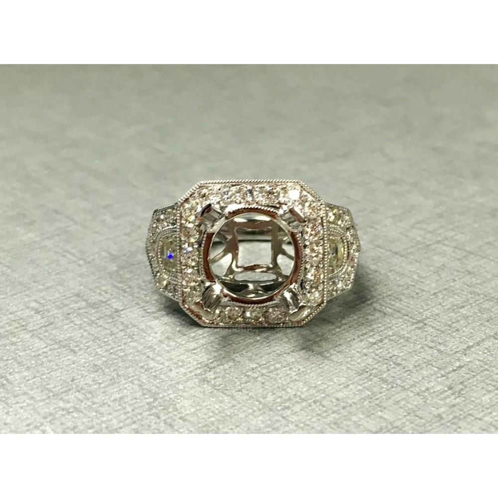 Roman & Jules - 14K White Gold Radiant Diamond Ring with Halo and Semi-Tension Setting - 0.81 Carat Total Diamond Weight