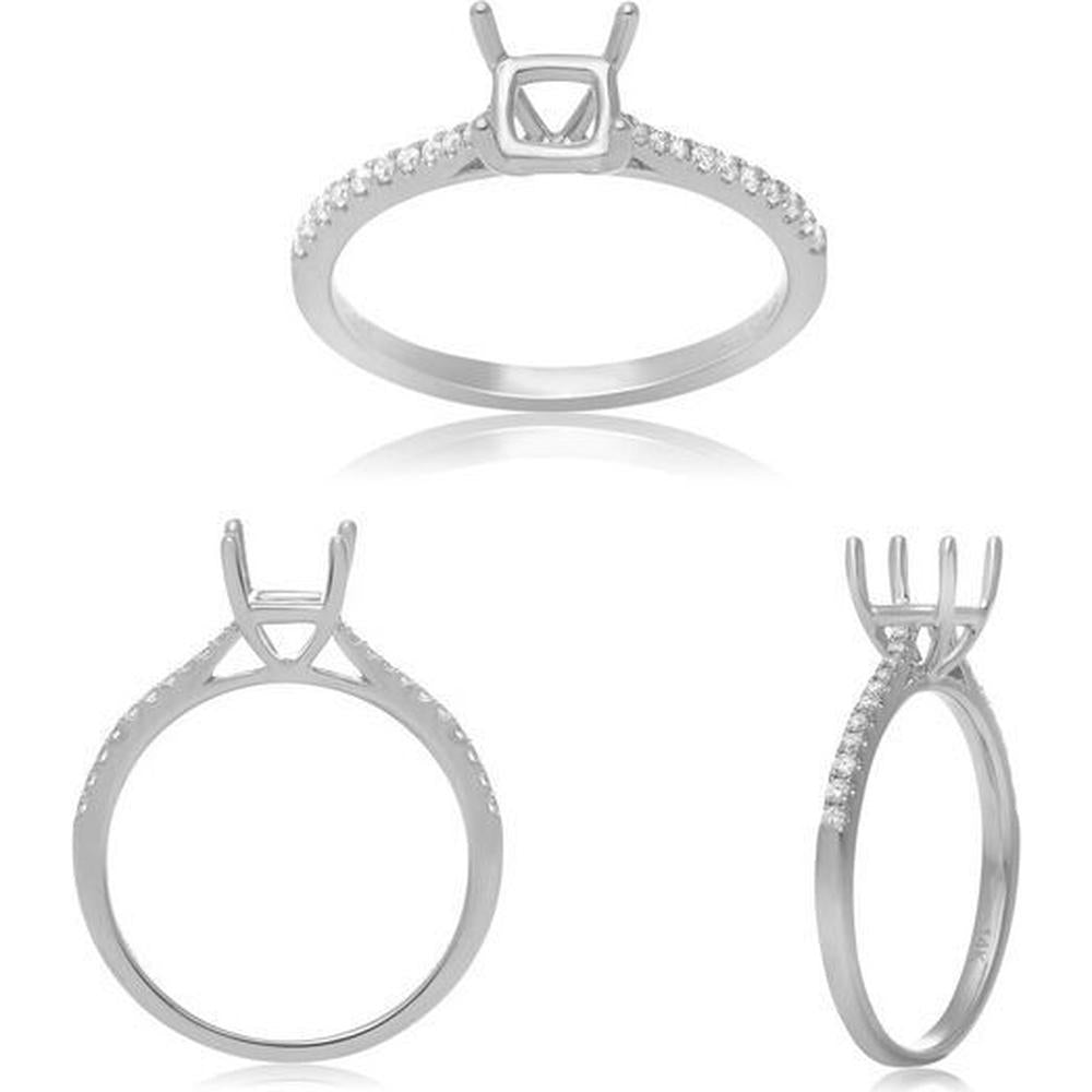 Roman & Jules - 14K White Gold Radiant Diamond Ring with Tapered Shank - 0.13 Carat Total Diamond Weight