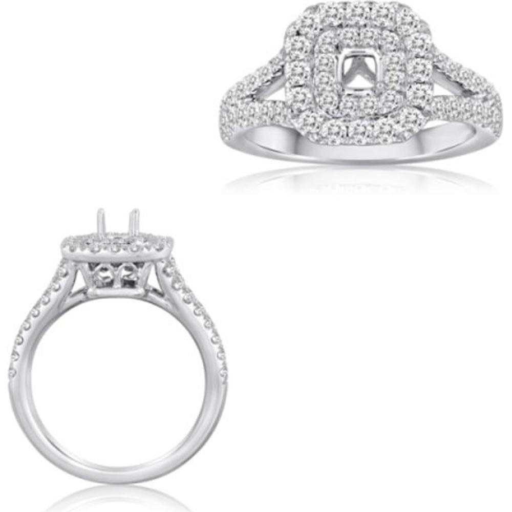 Roman & Jules - 14K White Gold Radiant Round Diamond Ring with Micropavé Split Shank - 0.89 Carat Total Diamond Weight