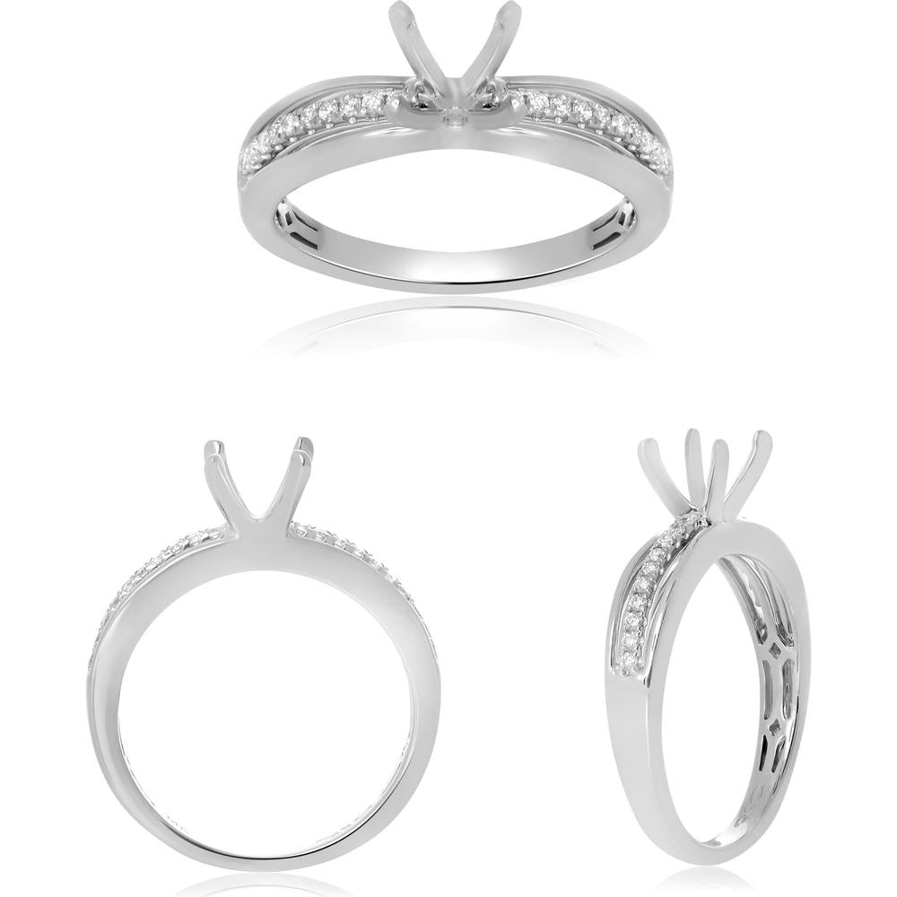 Roman & Jules - 14K White Gold Ridged Shank Engagement Ring Setting with 0.12 Carat Round Diamond Accents