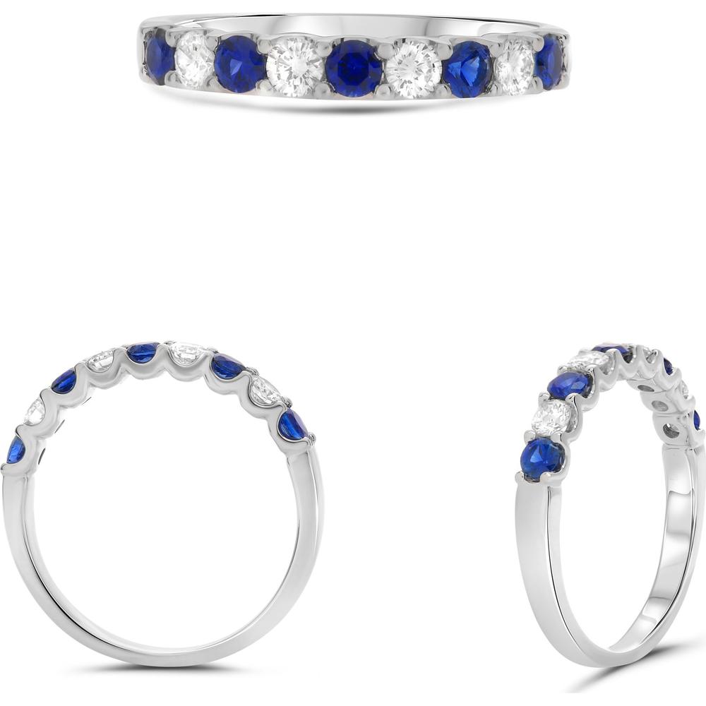 Roman & Jules - 14K White Gold Ring with Alternating Round Sapphires and Diamonds - 1.04 Carat Total Sapphire Weight, 0.67 Carat Total Diamond Weight