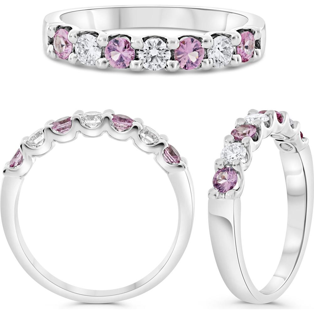 Roman & Jules - 14K White Gold Ring with Round Pink Sapphires and Round Diamonds - 0.54 Carat Total Gem Weight