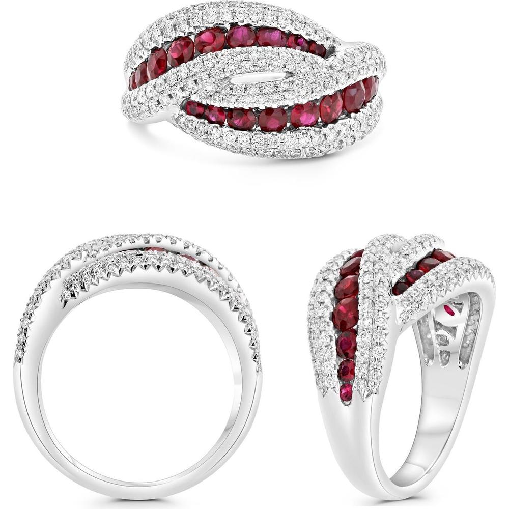Roman & Jules - 14K White Gold Ring with Round Rubies and Diamonds - 1.15 Carat Total Ruby Weight, 0.58 Carat Total Diamond Weight