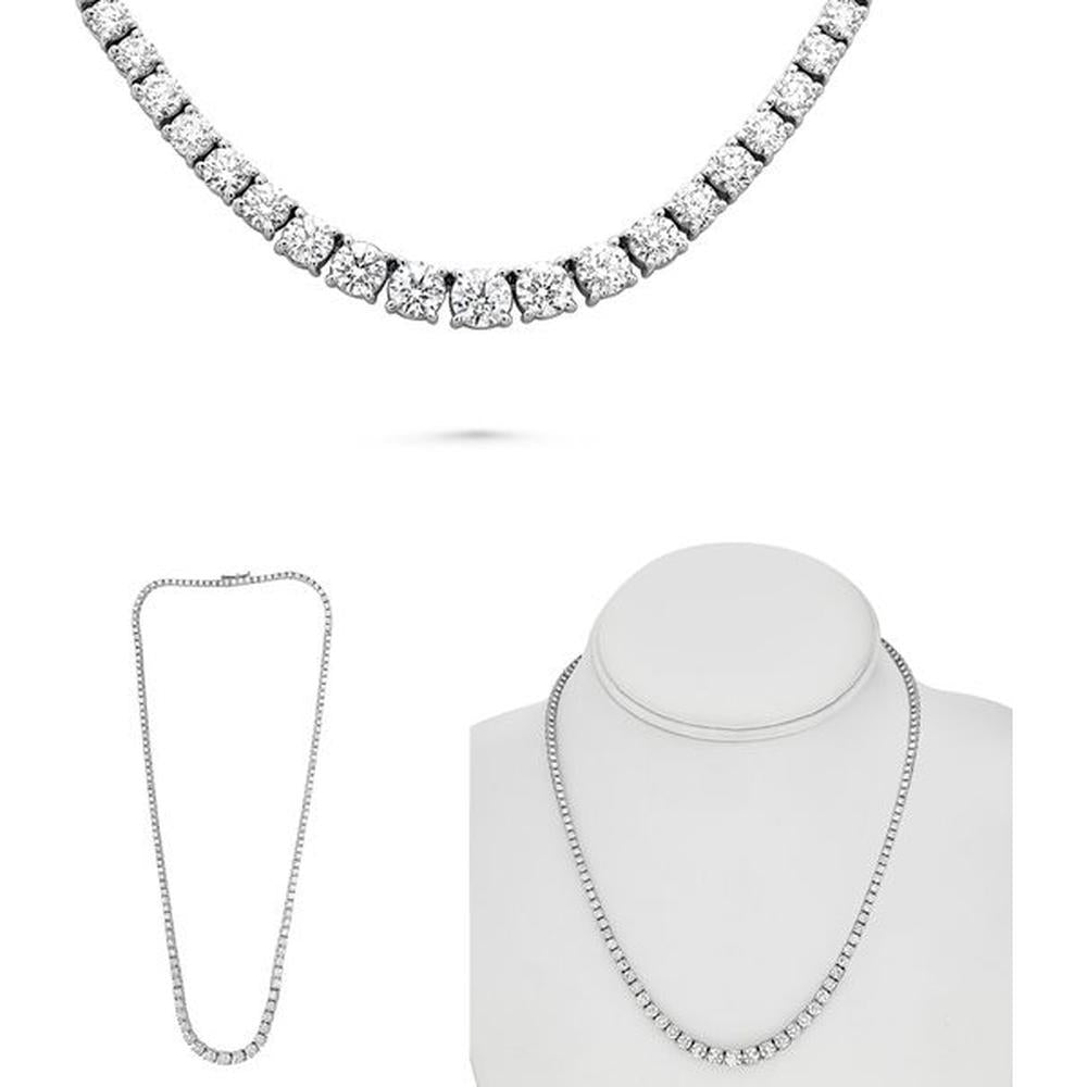 Roman & Jules - 14K White Gold Riviera Necklace with 12.00 Carat Total Round Diamonds