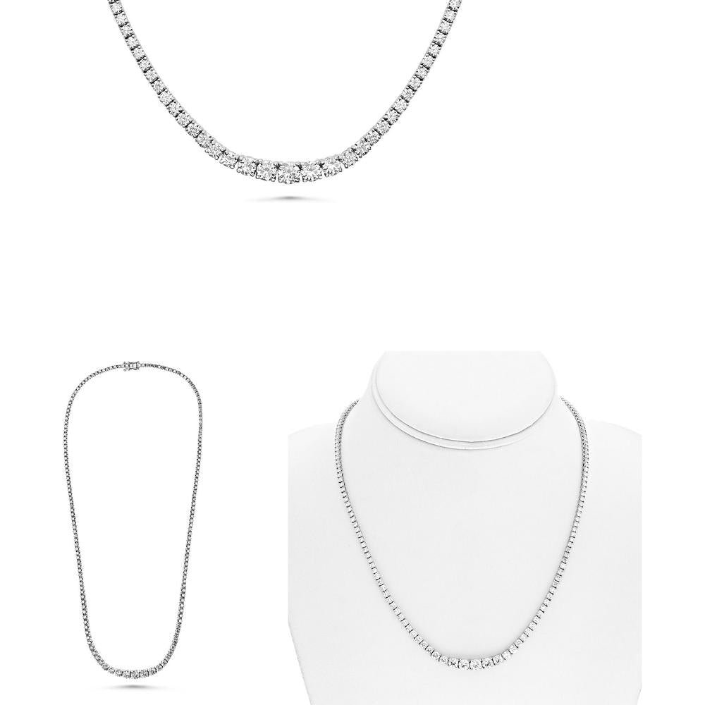 Roman & Jules - 14K White Gold Riviera Necklace with 13 Round Diamonds - 3.15 Carat Total Diamond Weight