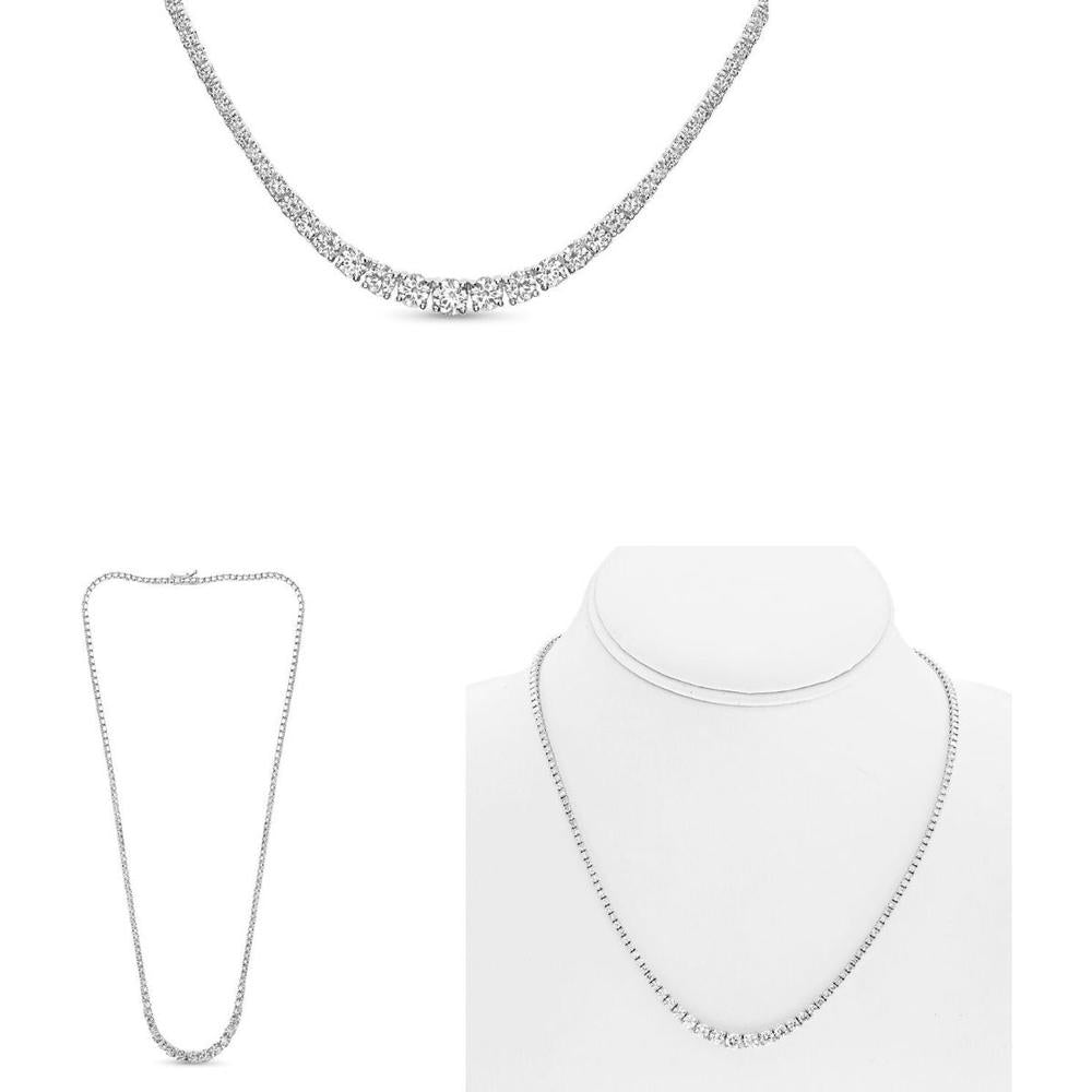 Roman & Jules - 14K White Gold Riviera Necklace with 5.00 Carat Round Diamonds - Prong Set