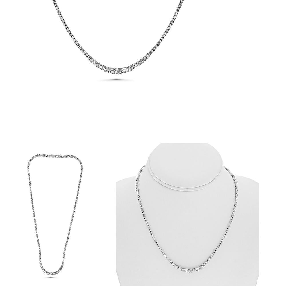 Roman & Jules - 14K White Gold Riviera Necklace with 7.00 Round Diamonds - Prong Set