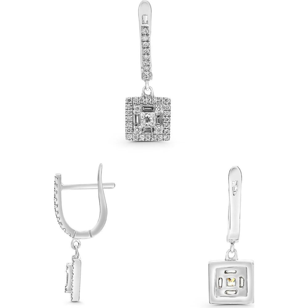 Roman & Jules - 14K White Gold Round and Baguette Diamond Drop Earrings - 0.62 Carat Total Diamond Weight