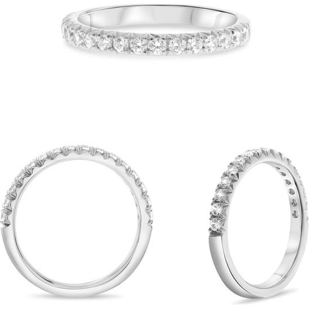Roman & Jules - 14K White Gold Round Cut Diamond Band with French Pave Setting - 0.34 Carat Total Diamond Weight