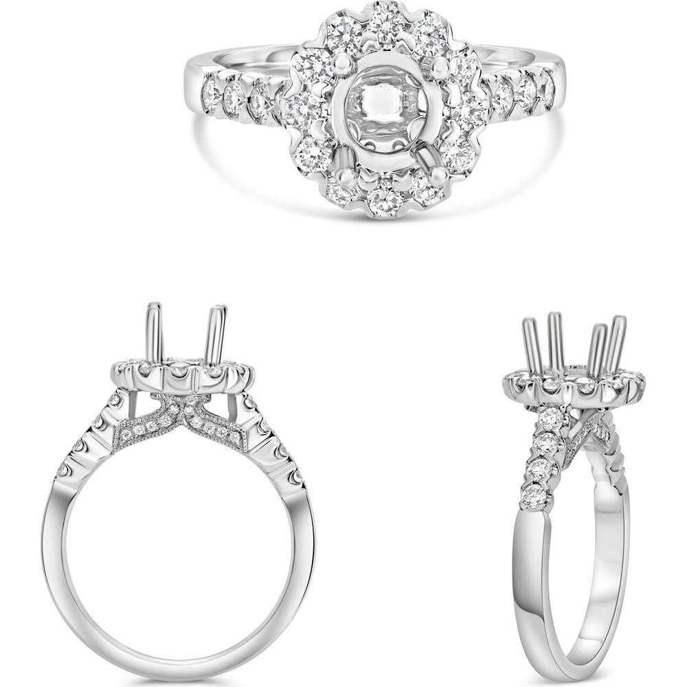 Roman & Jules - 14K White Gold Round Diamond 0.60 Carat Fishtail Halo Engagement Ring