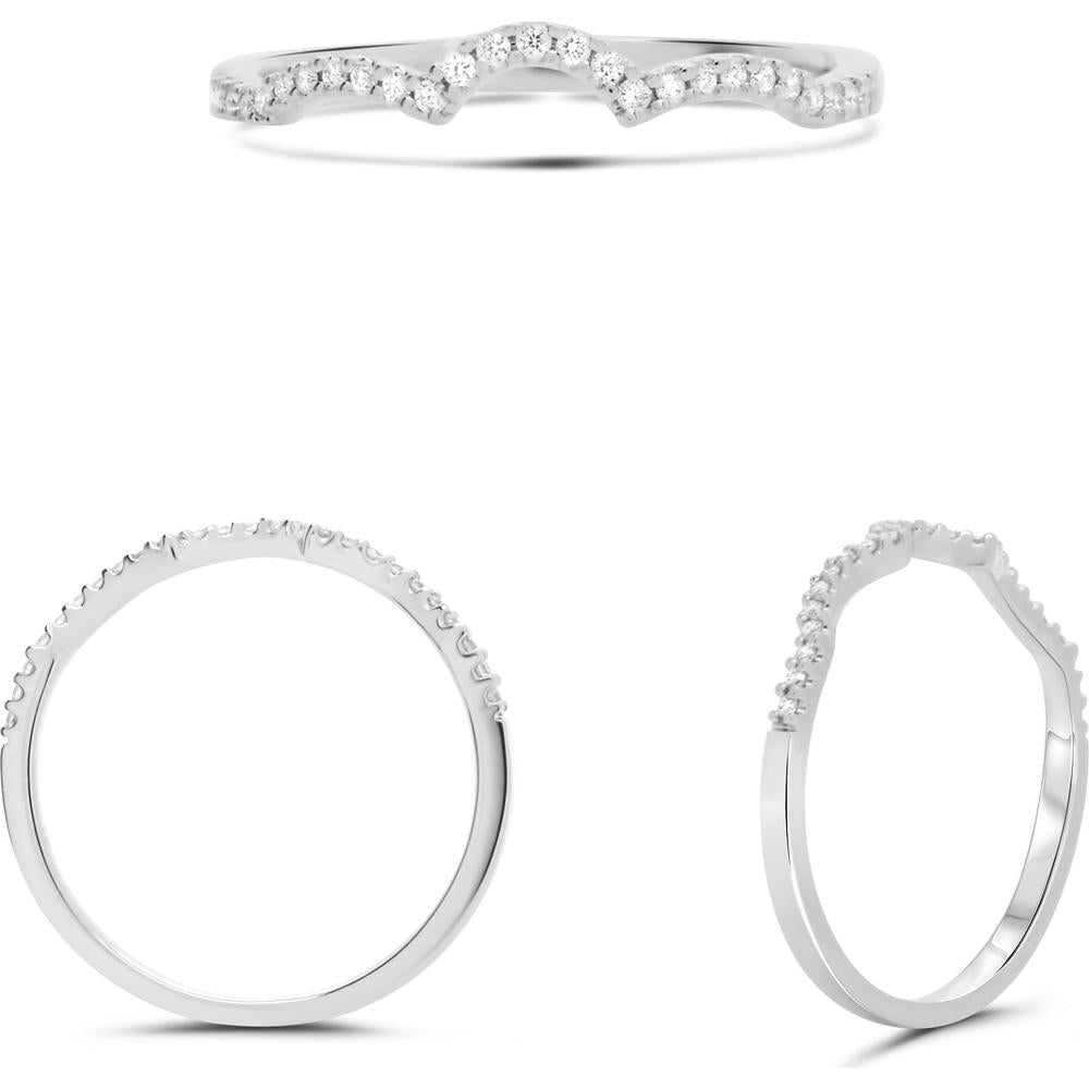 Roman & Jules - 14K White Gold Round Diamond Band Ring with 0.09 Carat Total Diamond Weight