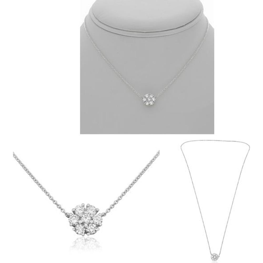 Roman & Jules - 14K White Gold Round Diamond Cluster Necklace - 0.58 Carat Total Diamond Weight