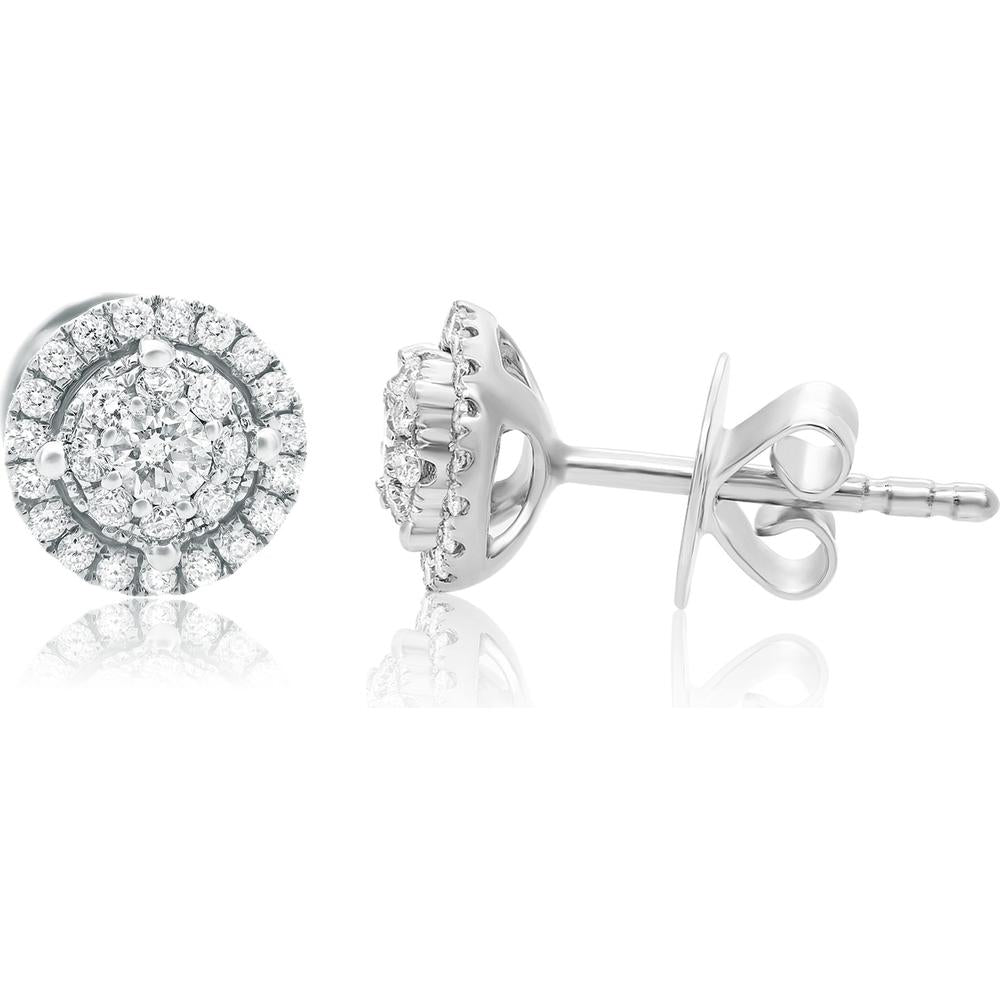 Roman & Jules - 14K White Gold Round Diamond Cluster Stud Earrings with Black Diamonds - 0.38 Carat Total Diamond Weight