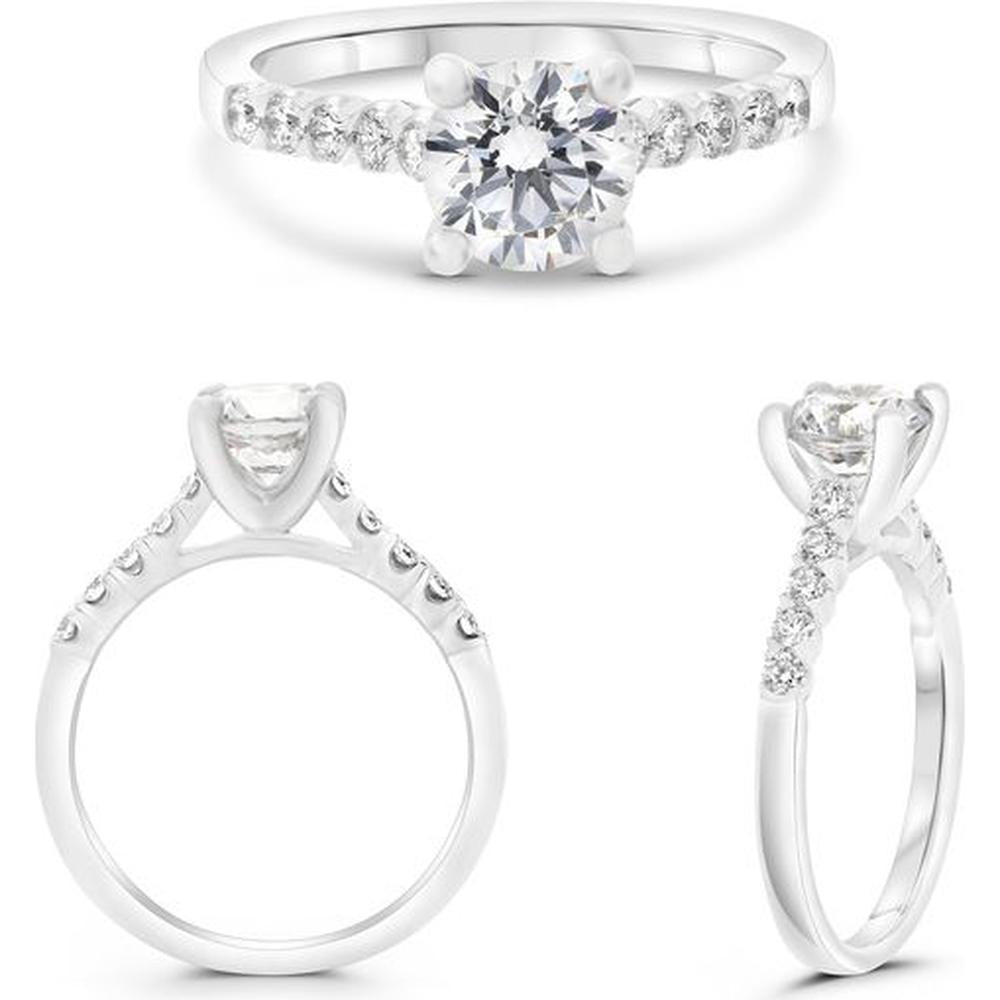 Roman & Jules - 14K White Gold Round Diamond Engagement Ring with Fishtail Setting - 0.28 Carat Total Diamond Weight