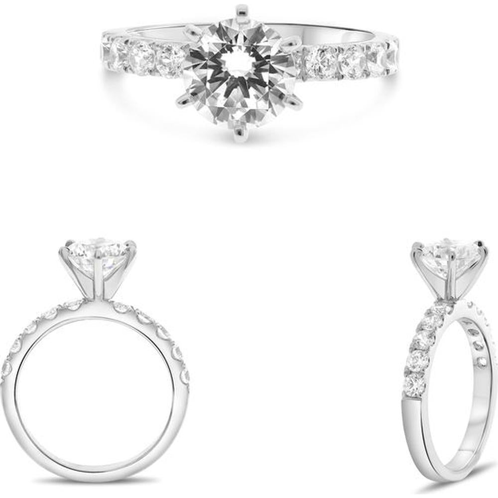 Roman & Jules - 14K White Gold Round Diamond Engagement Ring with Six-Prong Setting - 0.68 Carat Total Diamond Weight